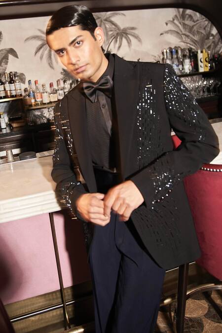 Shop Asuka Black Viscose, Rayon Embroidery Noir Butterfly Tuxedo With Trouser Online at Aza Fashions Shop_Asuka_Black Viscose, Rayon Embroidery Noir Butterfly Tuxedo With Trouser _Online_at_Aza_Fashions