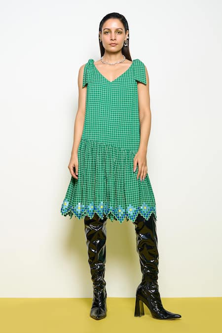 Pooja Rajgarhia Gupta Honeycomb Checkered Print Dress 