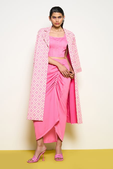 Pooja Rajgarhia Gupta Pink Crepe Ladybug Solid Skirt Online at Aza Fashions Pooja Rajgarhia Gupta_Pink Crepe Ladybug Solid Skirt _Online_at_Aza_Fashions