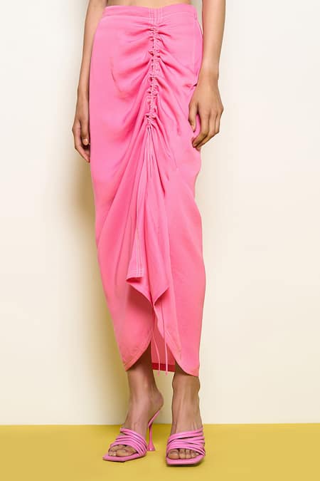 Pooja Rajgarhia Gupta Pink Crepe Ladybug Solid Skirt at Aza Fashions Pooja Rajgarhia Gupta_Pink Crepe Ladybug Solid Skirt _at_Aza_Fashions