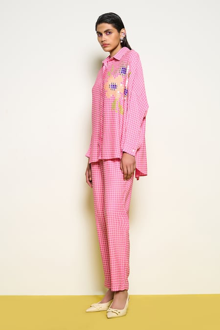 Pooja Rajgarhia Gupta Pink Georgette Checkered Print Pant 