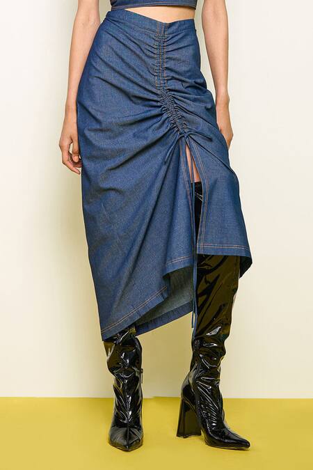 Pooja Rajgarhia Gupta Blue Denim Ladybug Skirt Online at Aza Fashions Pooja Rajgarhia Gupta_Blue Denim Ladybug Skirt _Online_at_Aza_Fashions