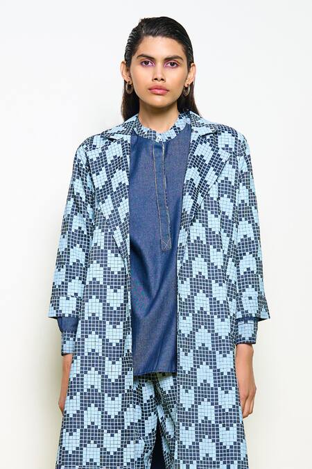 Pooja Rajgarhia Gupta_Blue Denim Mandarin Collar Shirt _Online_at_Aza_Fashions