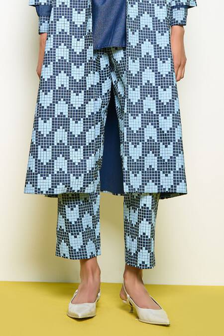 Buy_Pooja Rajgarhia Gupta_Blue Denim Mandarin Collar Shirt _Online_at_Aza_Fashions