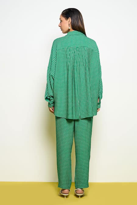 Pooja Rajgarhia Gupta Green Georgette Sequins Collared Placement Hand Embroidered Shirt Online at Aza Fashions Pooja Rajgarhia Gupta_Green Georgette Sequins Collared Placement Hand Embroidered Shirt _Online_at_Aza_Fashions