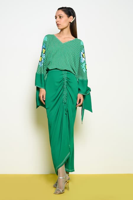 Buy_Pooja Rajgarhia Gupta_Green Georgette Ladybug Skirt _Online_at_Aza_Fashions