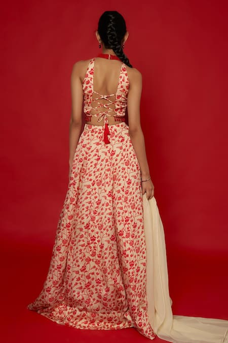 Essay By Sumedha Agrawal Lotus Jaal Print Lehenga Set 