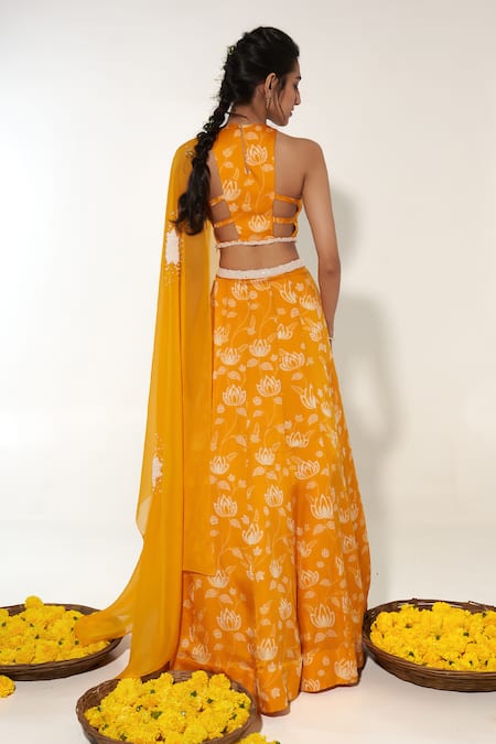 Essay By Sumedha Agrawal Lotus Print Lehenga Blouse Set 