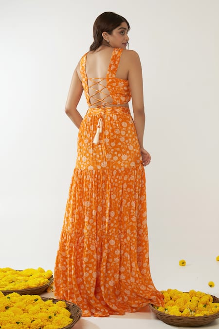 Essay By Sumedha Agrawal Lotus Vine Print Blouse & Skirt Set 