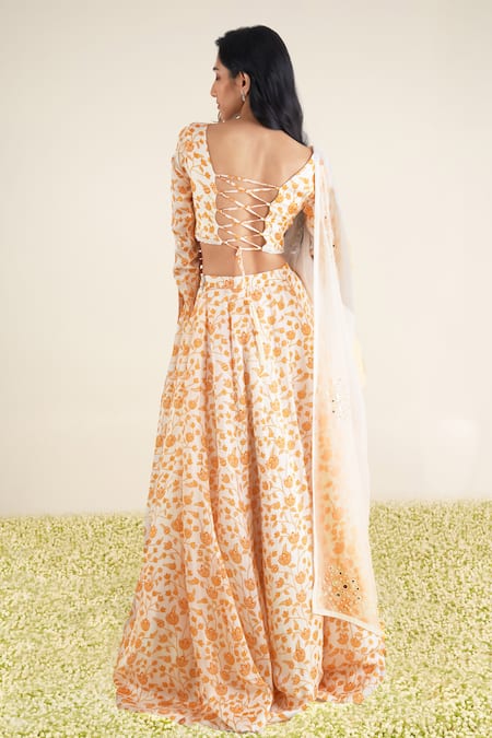 Essay By Sumedha Agrawal Flared Lotus Vine Print Lehenga Set 