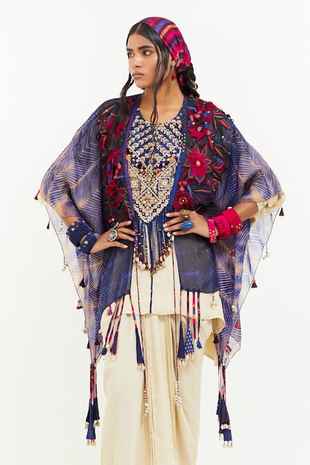Shop Aseem Kapoor Blue Viscose, Organza Beads, Gota Patti Vaayu Embroidered Jacket Online at Aza Fashions Shop_Aseem Kapoor_Blue Viscose, Organza Beads, Gota Patti Vaayu Embroidered Jacket _Online_at_Aza_Fashions