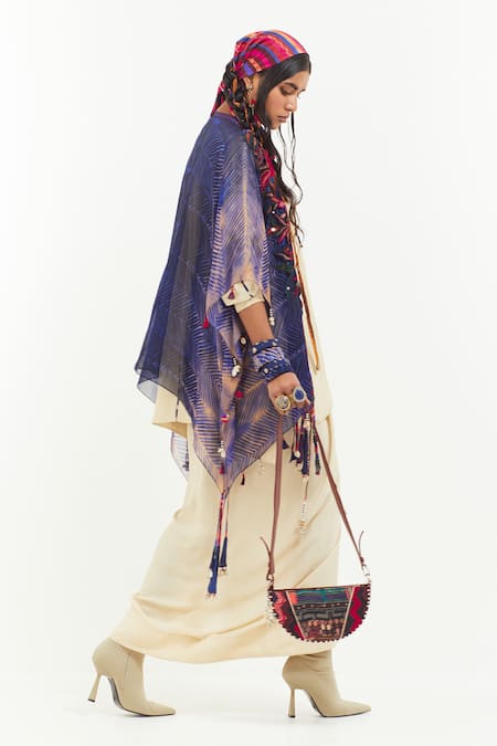 Buy Aseem Kapoor Blue Viscose, Organza Beads, Gota Patti Vaayu Embroidered Jacket Buy_Aseem Kapoor_Blue Viscose, Organza Beads, Gota Patti Vaayu Embroidered Jacket