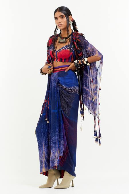 Shop Aseem Kapoor Blue Cotton, Silk, Viscose Embroidery, Lace Sweetheart Veni Jacket Skirt Set Online at Aza Fashions Shop_Aseem Kapoor_Blue Cotton, Silk, Viscose Embroidery, Lace Sweetheart Veni Jacket Skirt Set _Online_at_Aza_Fashions