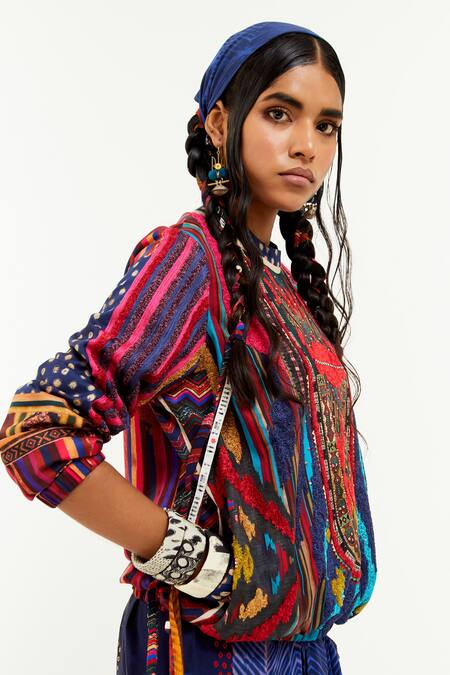 Buy_Aseem Kapoor_Multi Color Twill Sequins, Applique Round Neck Zahra Embroidered Sweatshirt _Online_at_Aza_Fashions