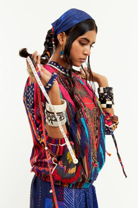Shop_Aseem Kapoor_Multi Color Twill Sequins, Applique Round Neck Zahra Embroidered Sweatshirt _Online_at_Aza_Fashions