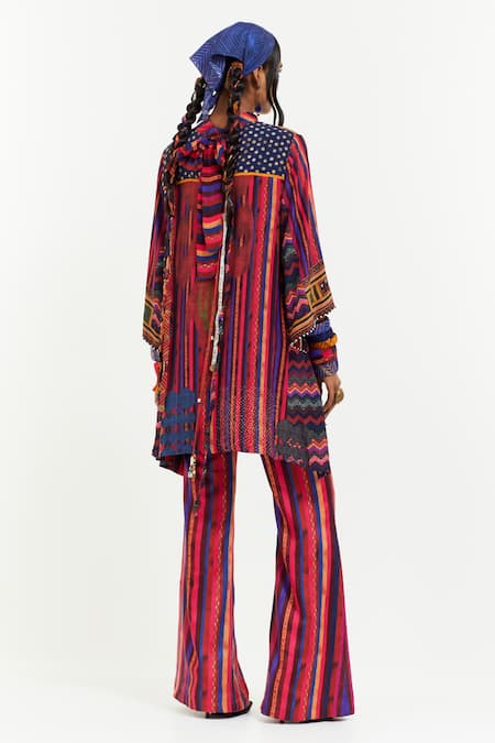 Shop Aseem Kapoor Multi Color Crepe, Satin Sequins, Mitra Embroidered Short Kurta And Trouser Set at Aza Fashions Shop_Aseem Kapoor_Multi Color Crepe, Satin Sequins, Mitra Embroidered Short Kurta And Trouser Set _at_Aza_Fashions