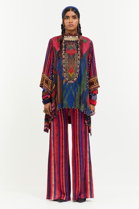 Aseem Kapoor Multi Color Crepe, Satin Sequins, Mitra Embroidered Short Kurta And Trouser Set Online at Aza Fashions Aseem Kapoor_Multi Color Crepe, Satin Sequins, Mitra Embroidered Short Kurta And Trouser Set _Online_at_Aza_Fashions