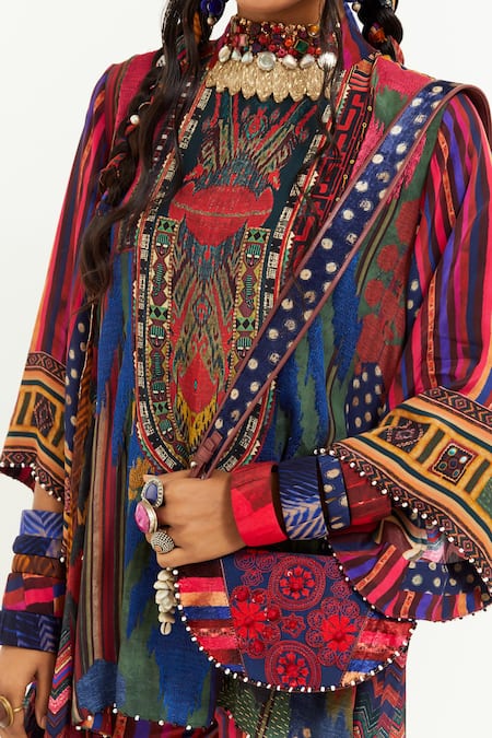 Aseem Kapoor Multi Color Crepe, Satin Sequins, Mitra Embroidered Short Kurta And Trouser Set at Aza Fashions Aseem Kapoor_Multi Color Crepe, Satin Sequins, Mitra Embroidered Short Kurta And Trouser Set _at_Aza_Fashions