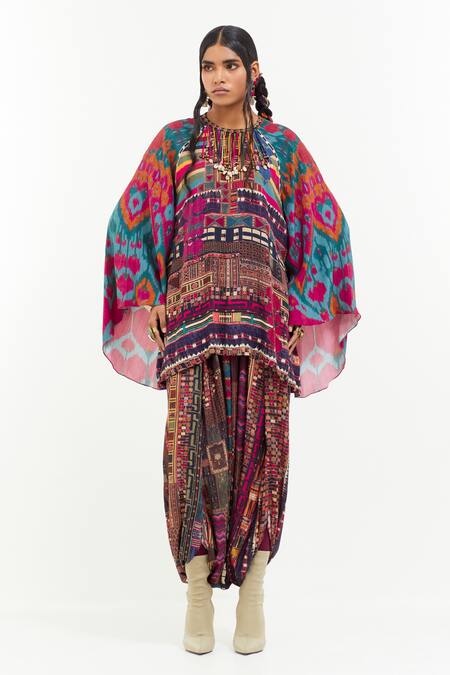 Aseem Kapoor Multi Color Crepe Mirrors, Diamonds, Embroidery Mariyam Kurta And Dhoti Pant Set Online at Aza Fashions Aseem Kapoor_Multi Color Crepe Mirrors, Diamonds, Embroidery Mariyam Kurta And Dhoti Pant Set _Online_at_Aza_Fashions