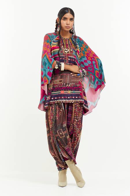 Aseem Kapoor Multi Color Crepe Mirrors, Diamonds, Embroidery Mariyam Kurta And Dhoti Pant Set at Aza Fashions Aseem Kapoor_Multi Color Crepe Mirrors, Diamonds, Embroidery Mariyam Kurta And Dhoti Pant Set _at_Aza_Fashions