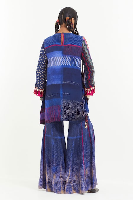 Shop Aseem Kapoor Blue Crepe Embroidery Round Neck Mitra Kurta And Sharara Set at Aza Fashions Shop_Aseem Kapoor_Blue Crepe Embroidery Round Neck Mitra Kurta And Sharara Set _at_Aza_Fashions