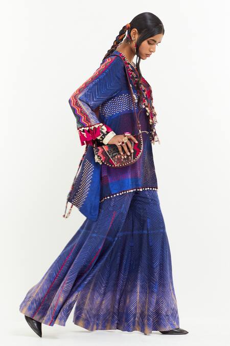 Buy Aseem Kapoor Blue Crepe Embroidery Round Neck Mitra Kurta And Sharara Set Online at Aza Fashions Buy_Aseem Kapoor_Blue Crepe Embroidery Round Neck Mitra Kurta And Sharara Set _Online_at_Aza_Fashions