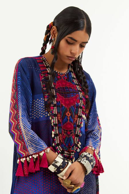 Aseem Kapoor Blue Crepe Embroidery Round Neck Mitra Kurta And Sharara Set at Aza Fashions Aseem Kapoor_Blue Crepe Embroidery Round Neck Mitra Kurta And Sharara Set _at_Aza_Fashions