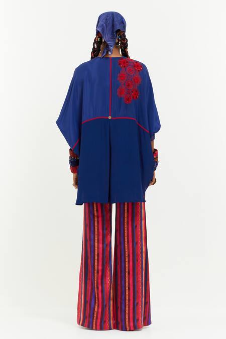 Shop Aseem Kapoor Blue Cotton Embroidery, Sequins Round Neck Mandala Aari Flared Top at Aza Fashions Shop_Aseem Kapoor_Blue Cotton Embroidery, Sequins Round Neck Mandala Aari Flared Top _at_Aza_Fashions