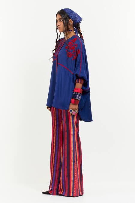 Buy Aseem Kapoor Blue Cotton Embroidery, Sequins Round Neck Mandala Aari Flared Top Online at Aza Fashions Buy_Aseem Kapoor_Blue Cotton Embroidery, Sequins Round Neck Mandala Aari Flared Top _Online_at_Aza_Fashions