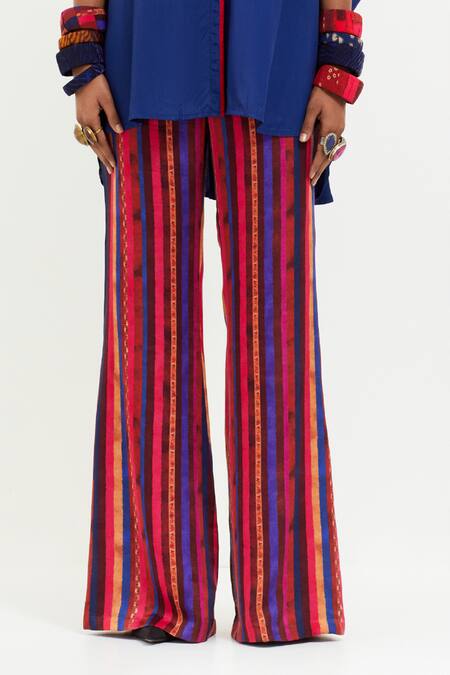 Aseem Kapoor Blue Embroidery, Sequins Round Neck Mandala Aari Work Top With Printed Pant at Aza Fashions Aseem Kapoor_Blue Embroidery, Sequins Round Neck Mandala Aari Work Top With Printed Pant _at_Aza_Fashions