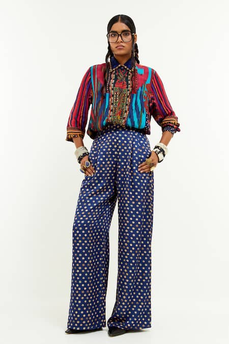 Buy Aseem Kapoor Multi Color Crepe Sequins Collared Atri Geometric Print Shirt Online at Aza Fashions Buy_Aseem Kapoor_Multi Color Crepe Sequins Collared Atri Geometric Print Shirt _Online_at_Aza_Fashions