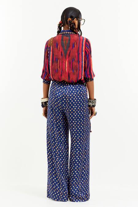 Aseem Kapoor Multi Color Crepe Sequins Collared Atri Geometric Print Shirt at Aza Fashions Aseem Kapoor_Multi Color Crepe Sequins Collared Atri Geometric Print Shirt _at_Aza_Fashions