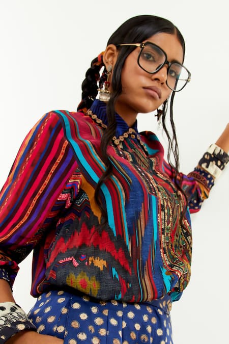 Buy Aseem Kapoor Multi Color Silk, Polyester Embroidery Atri Geometric Print Shirt With Pant Buy_Aseem Kapoor_Multi Color Silk, Polyester Embroidery Atri Geometric Print Shirt With Pant
