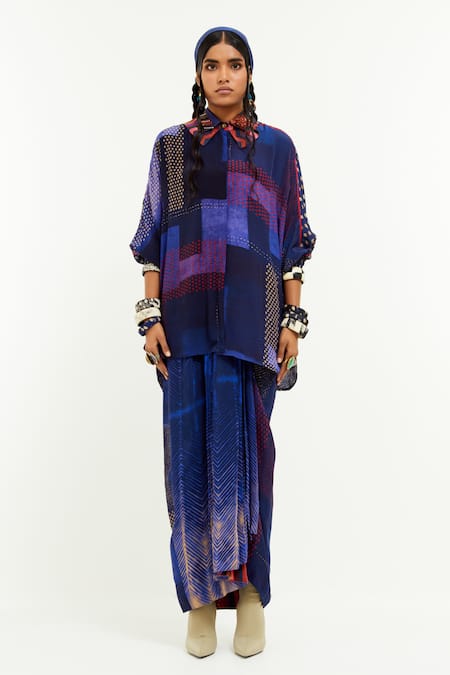 Aseem Kapoor_Blue Sequins, Beads Collared Mandala Printed Shirt _Online_at_Aza_Fashions