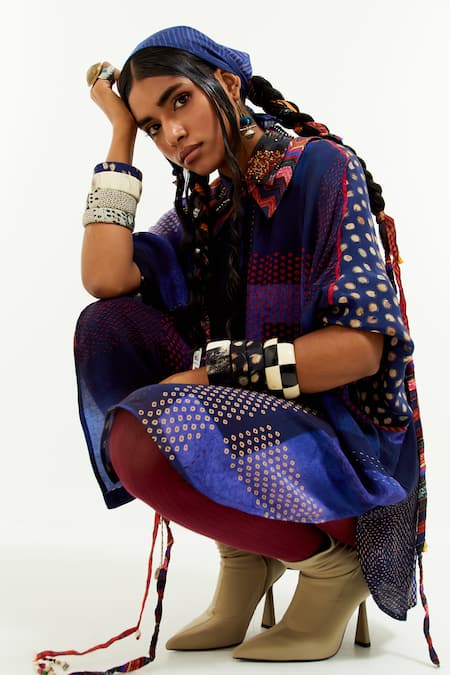 Shop_Aseem Kapoor_Blue Sequins, Beads Collared Mandala Printed Shirt _Online_at_Aza_Fashions