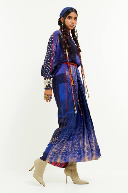 Buy_Aseem Kapoor_Blue Sequins, Beads Collared Mandala Printed Shirt 