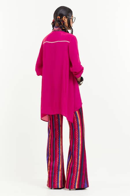 Shop Aseem Kapoor Pink Silk, Crepe, Satin Sequins, Atri Embellished Asymmetric Shirt With Pant at Aza Fashions Shop_Aseem Kapoor_Pink Silk, Crepe, Satin Sequins, Atri Embellished Asymmetric Shirt With Pant _at_Aza_Fashions