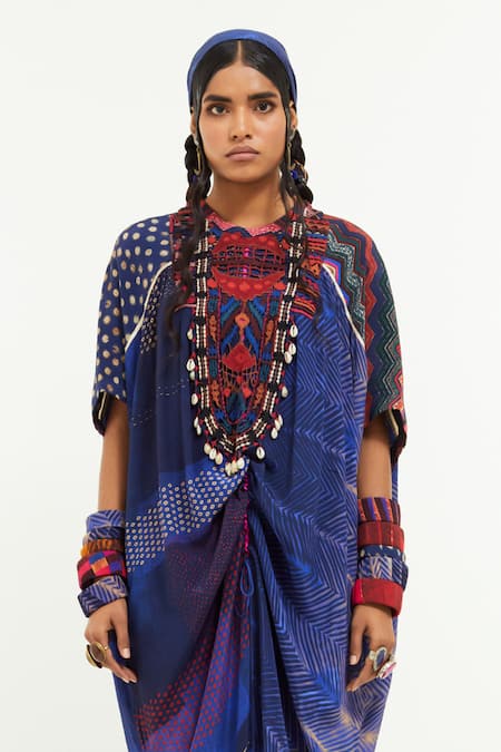 Buy Aseem Kapoor Blue Crepe Embroidery Round Neck Vayu Geometric Print Flared Jumpsuit Online at Aza Fashions Buy_Aseem Kapoor_Blue Crepe Embroidery Round Neck Vayu Geometric Print Flared Jumpsuit _Online_at_Aza_Fashions