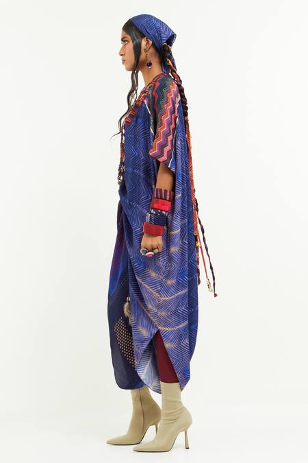 Buy Aseem Kapoor Blue Crepe Embroidery Round Neck Vayu Geometric Print Flared Jumpsuit Buy_Aseem Kapoor_Blue Crepe Embroidery Round Neck Vayu Geometric Print Flared Jumpsuit