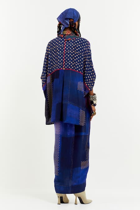 Shop Aseem Kapoor Blue Muslin Sequins, Beads Mandala Printed Shirt With Draped Skirt at Aza Fashions Shop_Aseem Kapoor_Blue Muslin Sequins, Beads Mandala Printed Shirt With Draped Skirt _at_Aza_Fashions