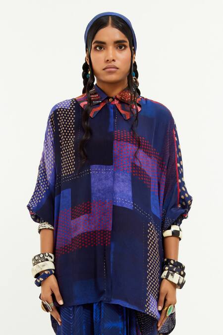 Shop Aseem Kapoor Blue Muslin Sequins, Beads Mandala Printed Shirt With Draped Skirt Online at Aza Fashions Shop_Aseem Kapoor_Blue Muslin Sequins, Beads Mandala Printed Shirt With Draped Skirt _Online_at_Aza_Fashions