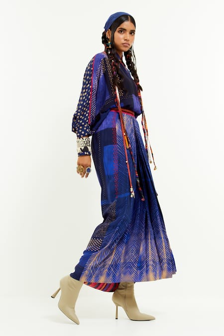 Buy Aseem Kapoor Blue Muslin Sequins, Beads Mandala Printed Shirt With Draped Skirt Buy_Aseem Kapoor_Blue Muslin Sequins, Beads Mandala Printed Shirt With Draped Skirt