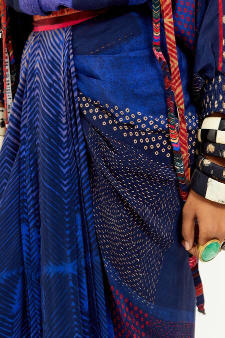 Shop Aseem Kapoor Blue Muslin Sequins, Beads Mandala Printed Shirt With Draped Skirt Shop_Aseem Kapoor_Blue Muslin Sequins, Beads Mandala Printed Shirt With Draped Skirt