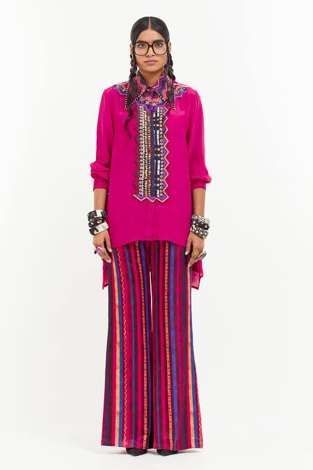 Buy Aseem Kapoor Pink Crepe Sequins, Beads Shawl Neck Atri Embellished Asymmetric Shirt Online at Aza Fashions Buy_Aseem Kapoor_Pink Crepe Sequins, Beads Shawl Neck Atri Embellished Asymmetric Shirt _Online_at_Aza_Fashions