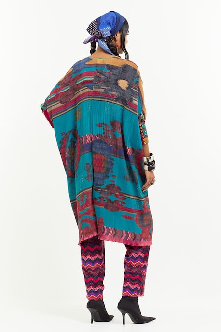 Shop Aseem Kapoor Multi Color Crepe, Satin Beads, Geometric Print Kaftan Tunic With Trouser at Aza Fashions Shop_Aseem Kapoor_Multi Color Crepe, Satin Beads, Geometric Print Kaftan Tunic With Trouser _at_Aza_Fashions
