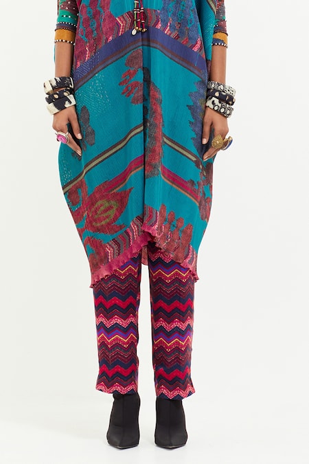 Aseem Kapoor Multi Color Crepe, Satin Beads, Geometric Print Kaftan Tunic With Trouser Online at Aza Fashions Aseem Kapoor_Multi Color Crepe, Satin Beads, Geometric Print Kaftan Tunic With Trouser _Online_at_Aza_Fashions