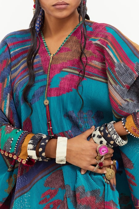 Buy Aseem Kapoor Multi Color Crepe, Satin Beads, Geometric Print Kaftan Tunic With Trouser Buy_Aseem Kapoor_Multi Color Crepe, Satin Beads, Geometric Print Kaftan Tunic With Trouser