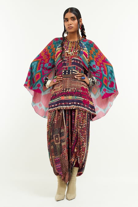 Shop Aseem Kapoor Multi Color Crepe Embroidery Round Neck Kurta Online at Aza Fashions Shop_Aseem Kapoor_Multi Color Crepe Embroidery Round Neck Kurta _Online_at_Aza_Fashions