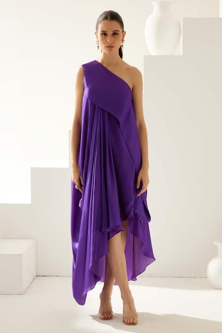 Wear JaJa Solid Draped One Shoulder Dress 