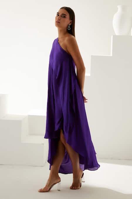 Wear Jaja_Purple Modal One Shoulder High-low Draped Solid Dress_Online_at_Aza_Fashions